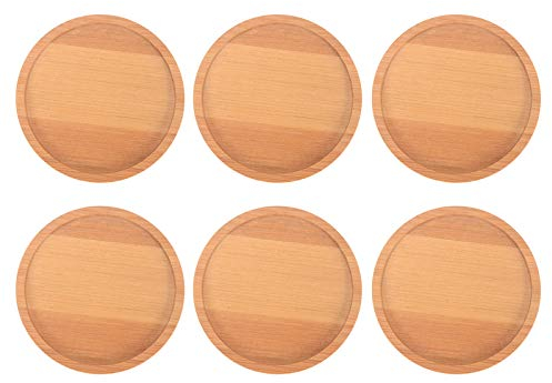 RTWAY 10cm Plant Pot Saucer Set of 6, Round Bamboo Plant Pot Saucers with a Curved Lip, Durable Bamboo Plant Tray Flower Pot Tray for Most Plant Pot