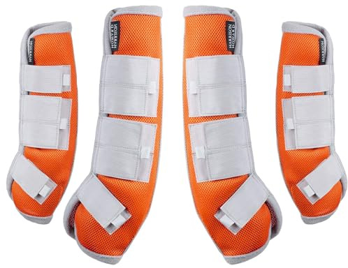 Harrison Howard Horse Fly Boots Leg Guards Fly Boots Protection Set of 4 Orange Full Size