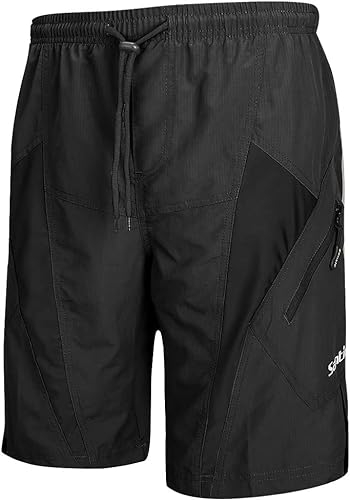 Santic Pantalones Cortos de Ciclismo para Hombre, Pantalones Cortos de MTB para Hombre con Almohadilla de Asiento 4D de Secado Rápido para Bicicleta de Montaña Elasticidad Transpirable,Negro XXXL