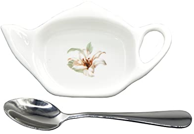 Ceramic Tea Bag Holder Dish Teapot shaped Small Spoon Rest 4.5 inches