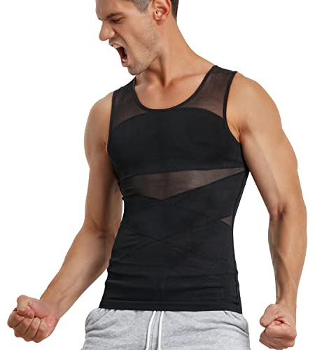 Junlan Compression Shirt for Men Slimming Body Shaper Tight Shapewear Waist Trainer Vest Workout Tank Tops