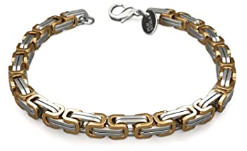 Fly Style Byzantiner Königskette Gold+Silber Edelstahl - Königsarmband Armband Herren 18 Karat teil-vergoldete Kette - 6mm breit, 25cm lang