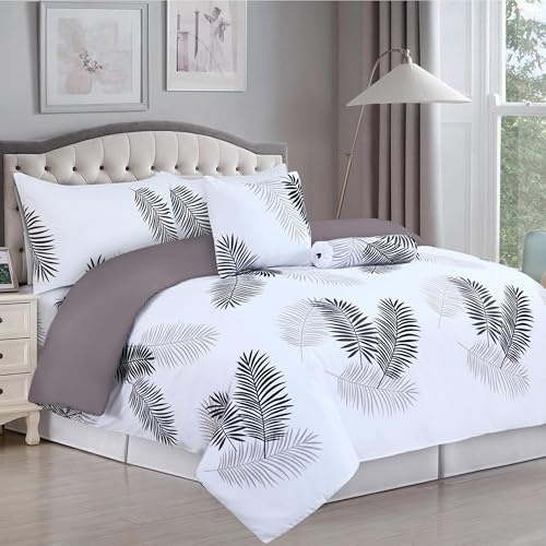 Imperial Rooms Single Duvet Cover Set Soft Printed Bedding Set Brushed Microfiber Duvet Covers with Pillowcase (Leaf 135x200 CM)