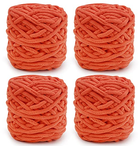 Strickwolle, 4 x 100 g, mehrfarbiges Strickgarn zum Häkeln, weiches, klobiges Garn für Garnprojekte, Plüschbälle, handgefertigte Taschen, Pullover, Schuhe, Mützen, Pullover, Decken, Schals