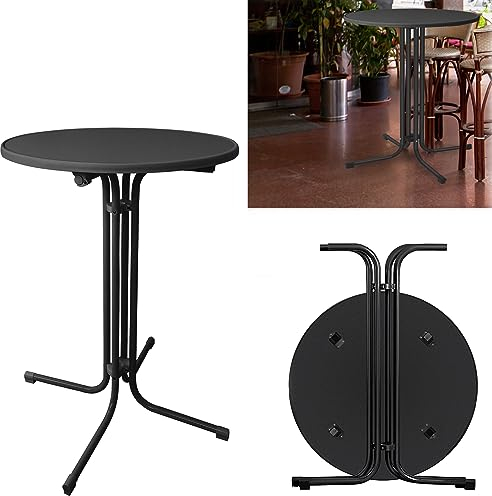 AufuN Stehtisch Klappbarer Bistrotisch Ø 80 cm Klapptisch aus Aluminium Rund 110 cm hoch Bartisch, Leichte Montage, für Außen und Innen, Schwarz