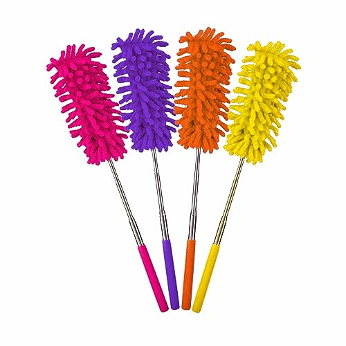 Telescopic Duster Microfibre Dusting Brush With Telescoping Pole Fluffy Extendable Feather Duster Cobweb Brush Multifunctional Cleaning Equipment Home Accessories Assorted Colours 24cm X 5cm (1Pc)