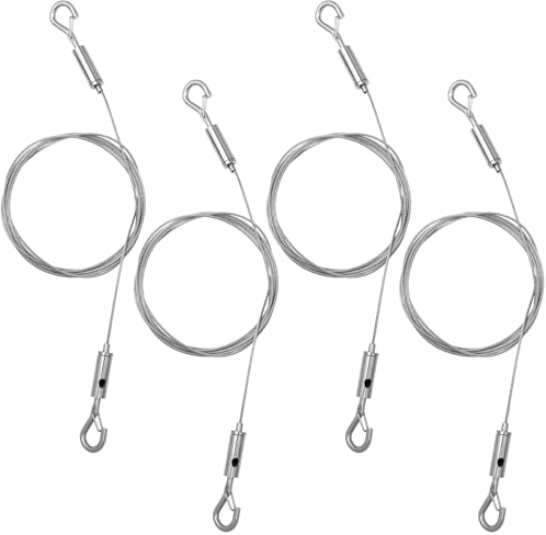 Lusofie 4 Stück Fotoseil Drahtseil mit Ösen Verstellbare Doppelhaken Bilder Aufhängen Schnur 2 m × 1,5 mm Edelstahl Aufhängedraht zum Aufhängen von Bilder Spiegeln Lampen Kunstwerken