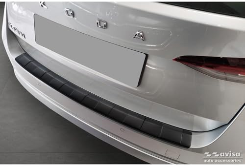 Avisa Matt-Schwarz Edelstahl Heckstoßstangenschutz kompatibel mit Skoda Octavia Combi (NX5) inkl. RS 2020-2024 & FL 2024- 'Ribs', Mattschwarz