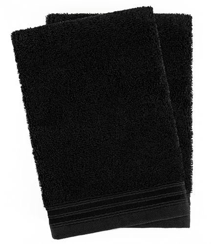 Hammetex 2er Set Mini Handtücher 15x22 cm, 100% Baumwolle mit Waschlappen Waschen Frottier, Superwuschel Weiche Qualität Strapazierfähig, Schwarz