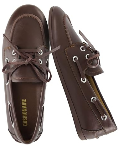 CUSHIONAIRE Anchor Lightweight Boat Shoes for Women | Slip-On Moccasin Loafers with Nautical Design | Wide Widths Available, Dark Brown 10