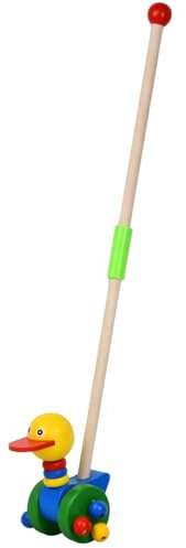 Schiebespielzeug Ente, Ziehtierspielzeug, Laufspielzeug zum Schieben, Schiebetier Ente mit beweglichem Kopf aus Holz, Schiebespielzeug aus Holz für Kinder ab 1 Jahr, Babys, Mädchen und Jungen