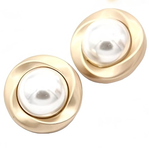 5PCS Pearl Gold Metal Women Coat Buttons for Clothing Sweater Decoration Sewing Crafts Accessories (#1, 18mm)