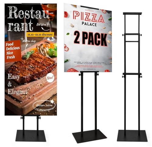 Floor Poster Board Stand, Double-Sided for Board & Foam Sign, Adjustable Metal Sign Holder, Height Up to 82Inches Poster Stand for Display Pedestal Sign Stand (2 Pack Poster Stand)