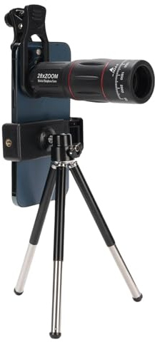 ASHATA Telefonkameralinsats, 28x Teleobjektiv för IOS och Android, med 0,6x Vid Vinkel / 20x Makro / 198 ° Fisheye -objektiv, Stativ, Telefonklipp, Förvaringsväska