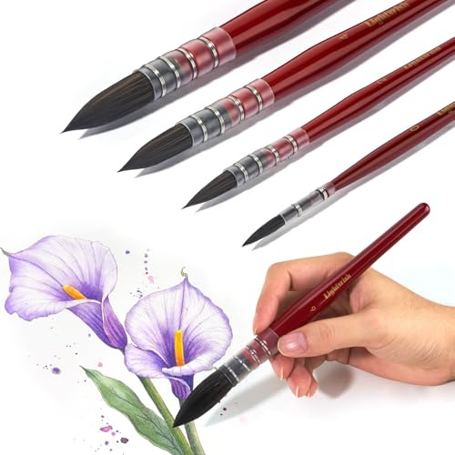 Lightwish Professionelles 4-teiliges Aquarellpinsel Set aus weichem Eichhörnchenhaar | Runde Spitzenpinse für detailreiche Aquarell-, Gouache & Acrylmalerei | Hochwertiges Künstlermaterial #0#2#4#6