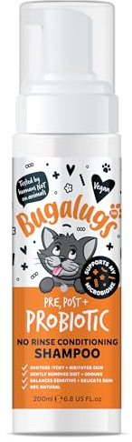 Bugalugs No Rinse Cat Shampoo for Itchy Skin with Prebiotics, Postbiotics & Probiotics for cats - kitten shampoo and cat shampoo for indoor cats for sensitive skin supports your pets Microbiome