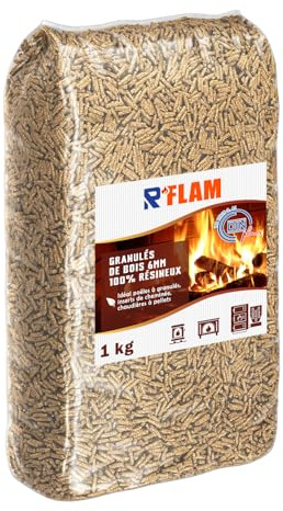Granulés de Bois (pellets de Chauffage) 6 mm 100% résineux – Combustible Premium pour poêle à granulé, Inserts et chaudière à pellets – Pouvoir calorifique élevé - R'FLAM - 1KG
