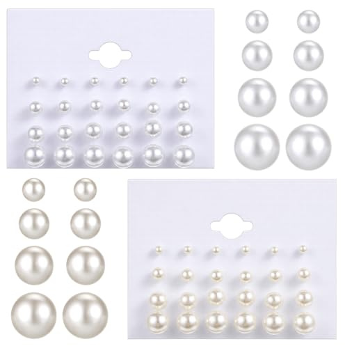 24 Pairs Pearl Earrings for Women Pearl Stud Earrings Round Ball Big Pearls Earring White Simulated Pearls Ball Earring Studs Set for Bridal, Wedding, Birthday & Christmas Jewelry Gift