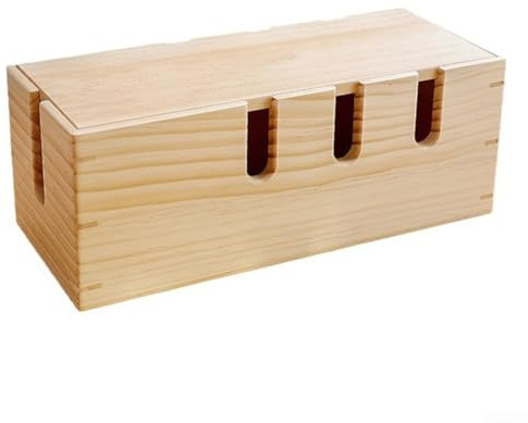 Massiv kabelhanteringslåda i trä, skrivbordstråd, organiseringsnav för sladdar och enheter, snygg träsorteringsförvaringsbehållare för hemmakontor, 31 x 13 x 12 cm (ljusbrun)