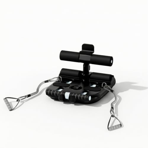 PETSOLA Abdos Appareil Abdominaux Barre de Sit-ups Socle Antidérapant Ventouses Maintien des Pieds Cordes de Résistance Poignées Mousse Protectrice Matériaux, Array, Noir, Avec Corde De Traction