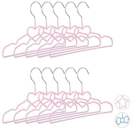Relaxdays 40 x Kinderkleiderbügel Herz, Drahtbügel, Babybügel, dekorativ & platzsparend, Kinderbügel Metall, 30 cm, rosa