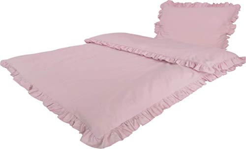 MB Warenhandel24 2-Teilige hochwertige Renforcé-Bettwäsche RÜSCHEN Rose 1x 135x200 Bettbezug + 1x 80x80 Kissenbezug