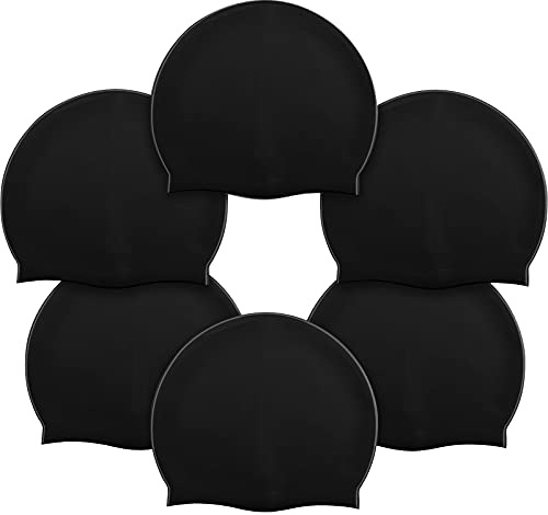 Syhood 6 Pieces Unisex Adult Silicone Swim Cap Waterproof Swimming Hat Non Slip Pool Hat Elastic Silicone Cap for Long and Short Hair(Black)