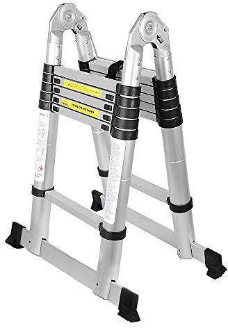 EINFEBEN 3.8M Teleskopleiter, Ausziehbare Leiter Rutschfester, Aluminium Klappleiter Stehleiter, Ausziehleiter Mehrzweckleiter, 150 kg Belastbarkeit