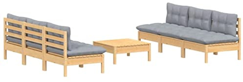 vidaXL Juego de Muebles de Jardín 7 Piezas y Cojines Patio Terraza Sofá Silla Mesa Asiento Hogar Mobiliario Exterior Suave Robusto Gris Madera Pino