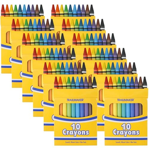 Trail maker 100 Pack Crayons Bulk for Kids, Classroom - Wholesale Bright Wax Coloring Crayons Party Favors in Bulk, 10 Per Box Art Set