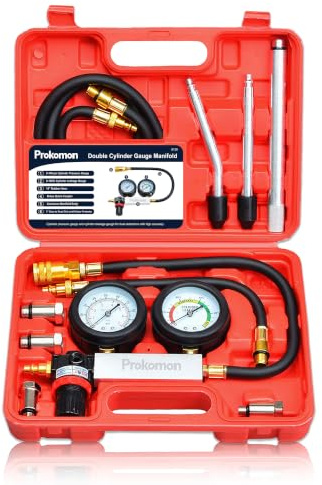 Prokomon Engine Cylinder Leak Down Tester Kit;Gasoline Engine Leakdown Tester Kit with Extension Rod;Cylinder Leakage Tester Set for Pressure Check and Leakage Rate Test