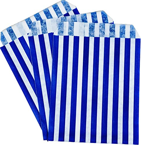 TP4U - 100 7'' x 9'' Blue Sweet Candy Striped Paper Party Bags - Suitable for Gift Shop Kids birthdays weddings Christmas Parties - Various Sizes and Quantities (100, 7'' x 9'')