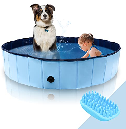 Jopassy Hundepool Planschbecken Swimmingpool, 160 x 30cm, Umweltfreundliche PVC, Verschleißfest und rutschfest, mit Haustier Badebürste, ideal für Große & Kleine Hunde