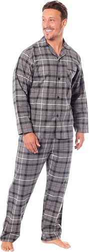 BRANDBUYS Mens Traditional Warm Flannel Pyjama Set Winter Warm Flannel Thermal 100% Cotton napped Flannelette M L XL XXL Gifts for Him (as8, alpha, x_l, regular, regular, Grey Check)