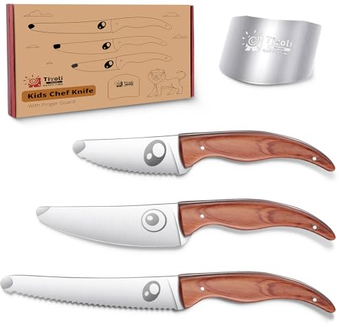 TIVOLI Kindermesser Set für Kinder mit Fingerschutz Premium 4pcs- Kind Küchenmesser Set für Schneiden Kinder Messer aus Edelstahl ermöglichen Kindern den Spaß am Kochen