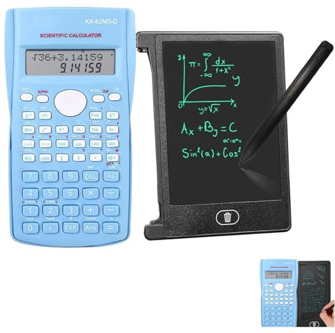 KK-82MS-B/KK-82MS-D Scientific Calculator with LCD Erasable Writing Pad, Engineering Scientific Calculator with 240 Functions Two-Line Display for Office, Students Back to School Supplies,Blue