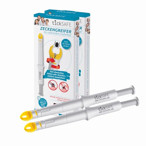 tickSAFE 2 Stück Zeckengreifer mit rotierendem Greiferkopf zur Anwendung am Menschen | Die bessere Alternative zur Zeckenzange - kein Quetschen, Ziehen oder Drücken - einfach schonend rausdrehen