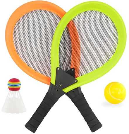 The Magic Toy Shop Soft Tennis Set Junior Tennis Rackets Kids Tennis Rackets Set of 2 with Ball and Shuttlecock Garden Games for Kids Camping Games for Kids Beach games for Kids Outdoor Game
