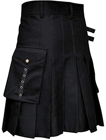 Kiltkjol män med fickor | kiltar för män svart användbarhet kilt vintage festival byxor kendo veckade kjolar justerbart spänne lös passform byxor medeltida kjol byxor bekväm enkel kilt