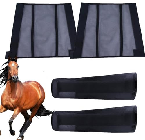 Pferdegamaschen 4er-Set, Fliegengamaschen für,4 Stück Pferdegamaschen wiederverwendbar - Fliegenstiefel, atmungsaktives Mesh für Komfort, lindert die Ermüdung der Beine und reduziert das Stampf