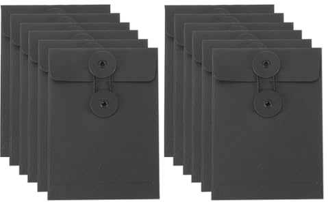 PATIKIL 12pz Buste in Carta Kraft con Chiusura a Corda, 5,5 x 4 Pollici Buste Vintage Archiviazione Documenti Cartelle per Ufficio Casa Organizzazione Documenti, Nero
