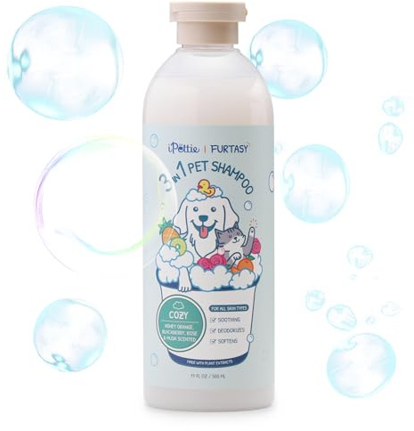 iPettie Furtasy Pet Shampoo, Cozy Scent 3-in-1 Shampoo with Aloe & Herbal Extracts, Soothing, Deodorizing, Softening, Alcohol-Free, No Synthetic Dyes, 500ml
