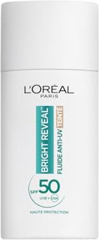 L'Oréal Paris - Fluide Anti-UV SPF50+ - Bright Reveal - Teint Unifié et Peau Éclatante - Couvrance Légère - Formulation Anti-Tache et Anti Imperfections - Teinte : Clair - 50 ml