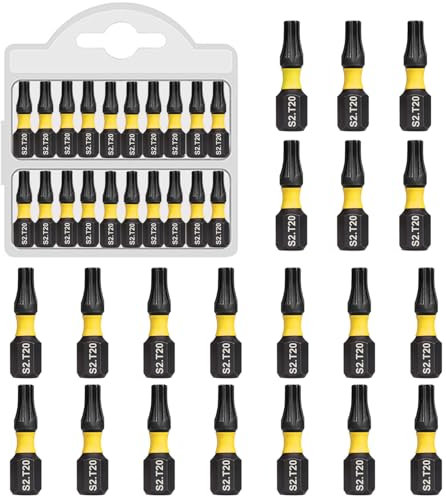 20 Pièces forets T20, Kit de tête de tournevis 25mm longue tête de tournevis, Torx foret T20 1/4 tige hexagonale avec boîte de distribution
