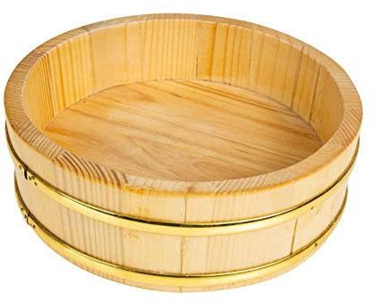 Cabilock Cubo De Sushi Japonés De Madera Blanca Dorado 25cm Recipiente Práctico Para Arroz Gran Capacidad Adecuado Para Restaurantes y Cocina Japonesa Cubo Redondo Para Sushi