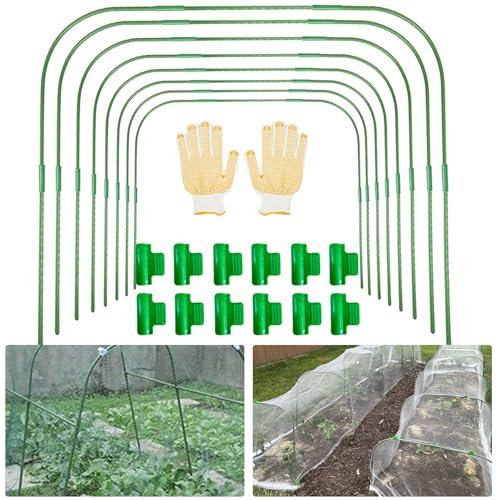 8Pack Garden Hoops for Raised Beds, Adjustable Greenhouse Hoops, Plant Grow Tunnel Hoop, 40Pcs Hoop Pipes, 32Pcs Connect Tubes, 24Pcs Clamps – Perfect for Plastic Film, Bird Netting, Poly Tunnel