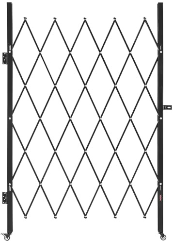 VEVOR Single Folding Security Gate, Lockable Scissor Gate with 360° Swivel Casters, Outdoor Barricade Steel Retractable Gates, for Entry Security, Garage, Warehouse & Pool, 49.61 x 77.76 in (W x H)