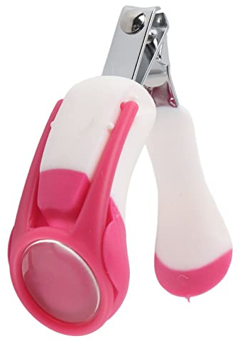 Socobeta Baby Nagelklippare Nagelvårdsverktyg för Spädbarn med 5X Förstoringsglas Mjukt Silikonhandtag Vikbar Design för Barn (Rosa)