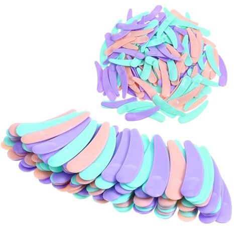 200 mini spatole per trucco, piccole, in plastica, usa e getta, per la cura della pelle, per cosmetici, creme facciali, miscelazioni e campionamenti (viola, rosa, blu)