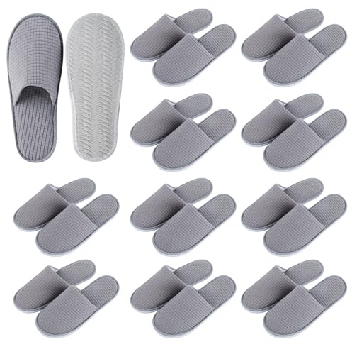 Gästtofflor set, 10 par spa hotelltofflor, gästtofflor för kvinnor och män, frottétofflor universell storlek 29 x 11,5 cm, 0,7 cm, bärbara frottétofflor, gästtofflor, besökartofflor